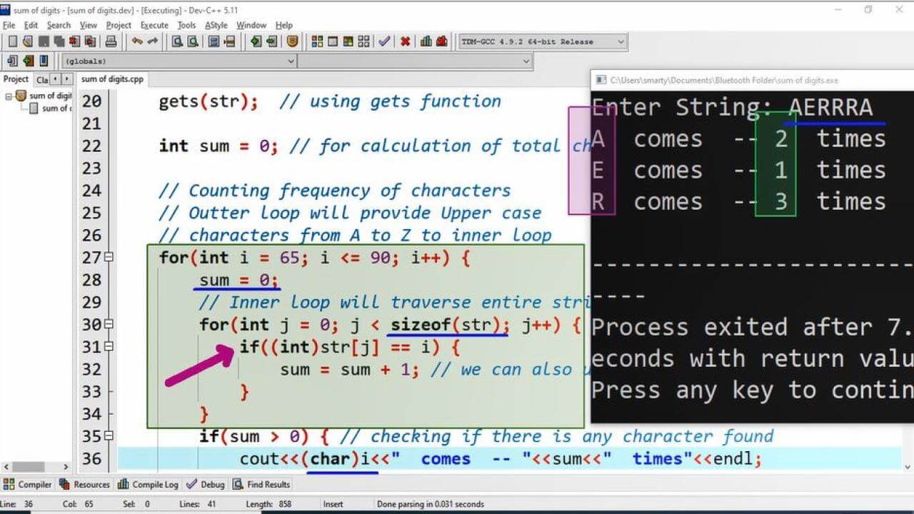 amount or frequency of character in string using CPP