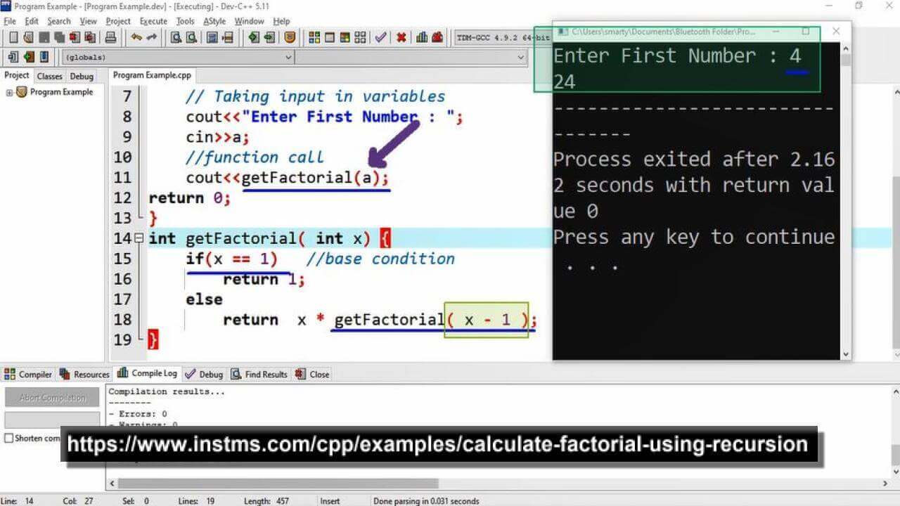 c++ program to find factorial of number using recursion