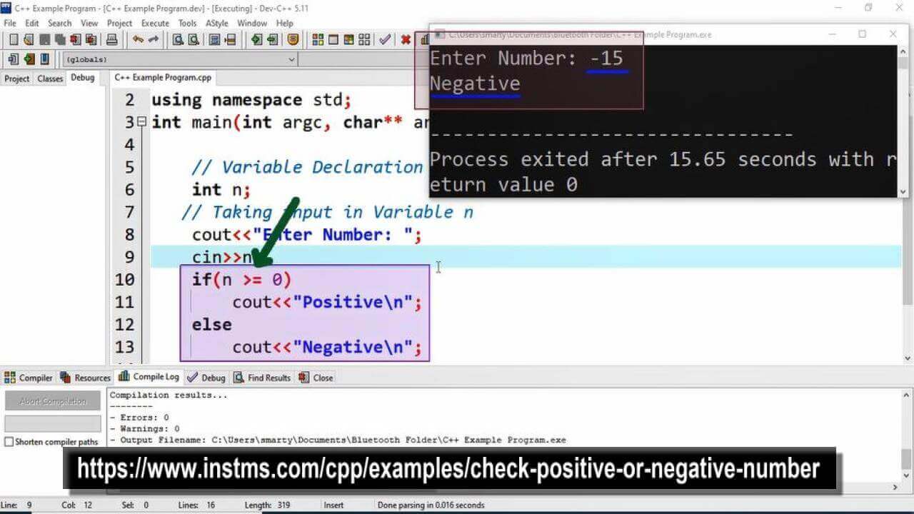 check positive or negative number using if else sstattement in C++