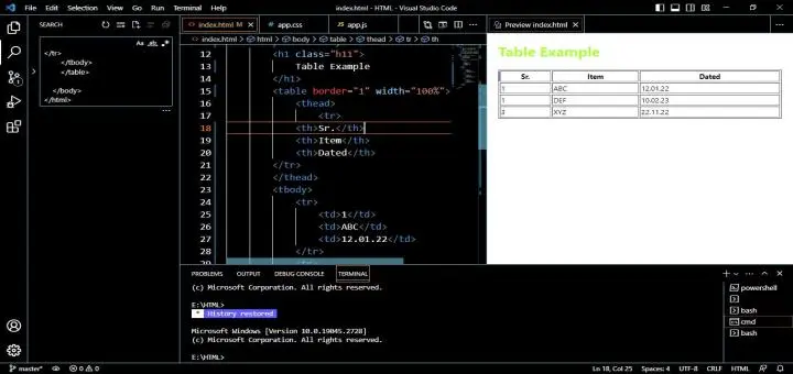 How to draw table using HTML in webpage.