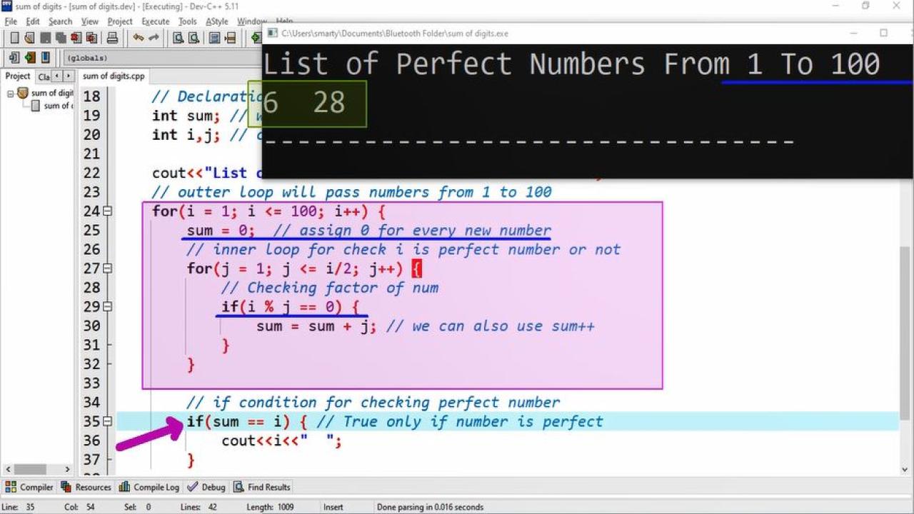 Perfect numbers from 1 to 100 using nested loop in CPP