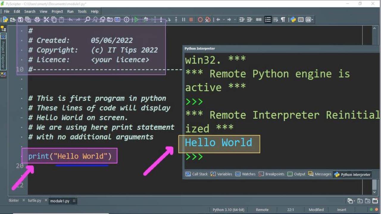 Python first program to print Hello World