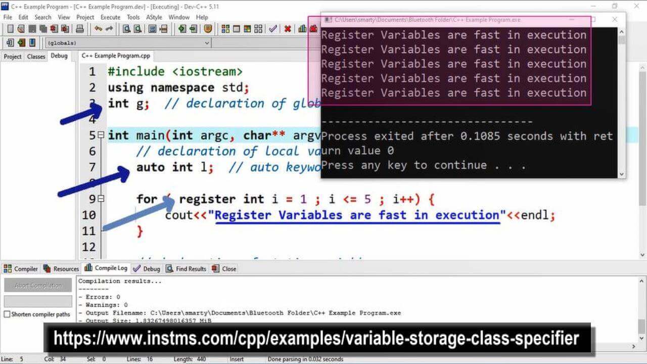 storage class specifier in c++